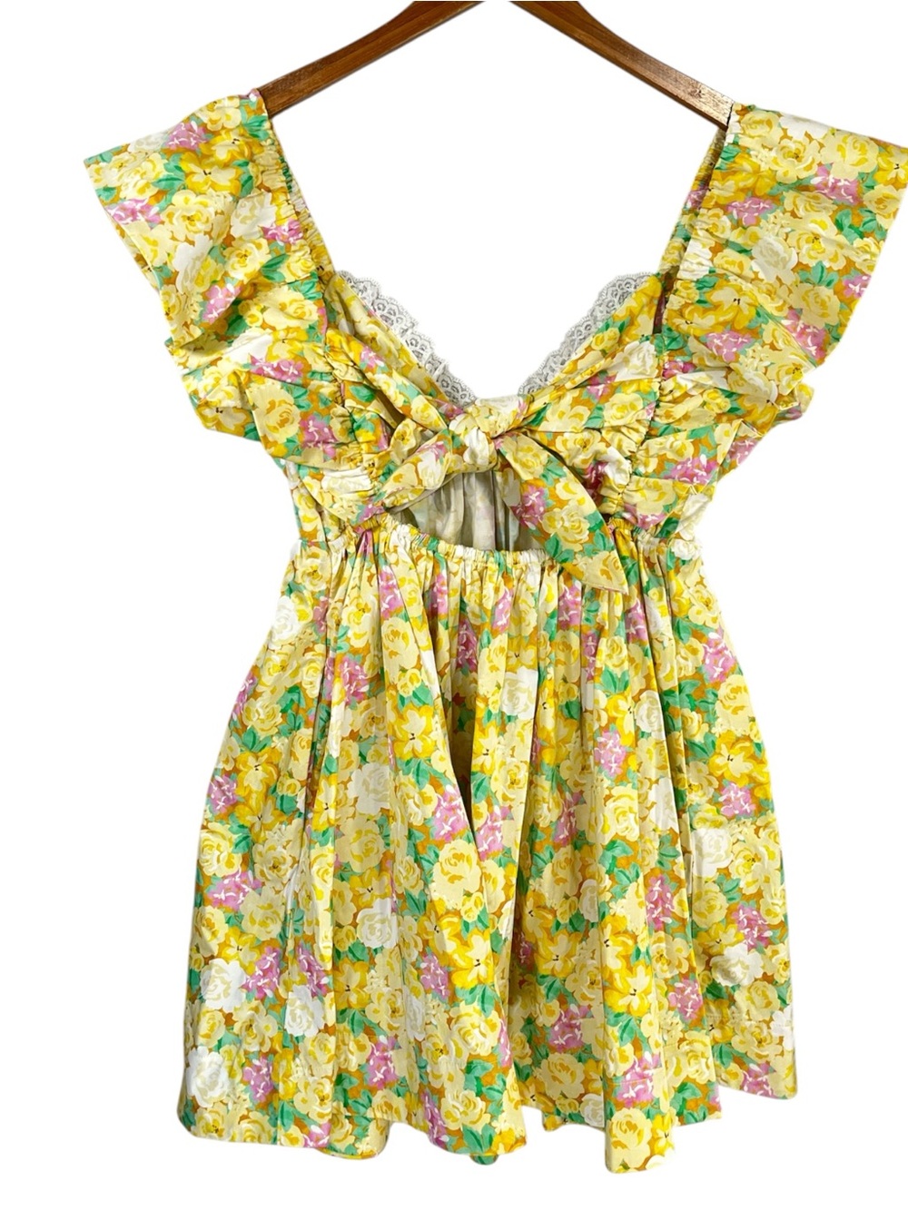 NWT For Love & Lemons Tamra Mini Dress in Yellow Floral Size Medium - Picture 8 of 11